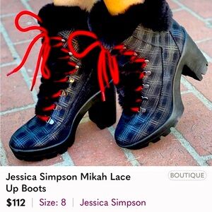 Jessica Simpson Mikah Black Ankle Boots with Red Lace-Ups Size 8